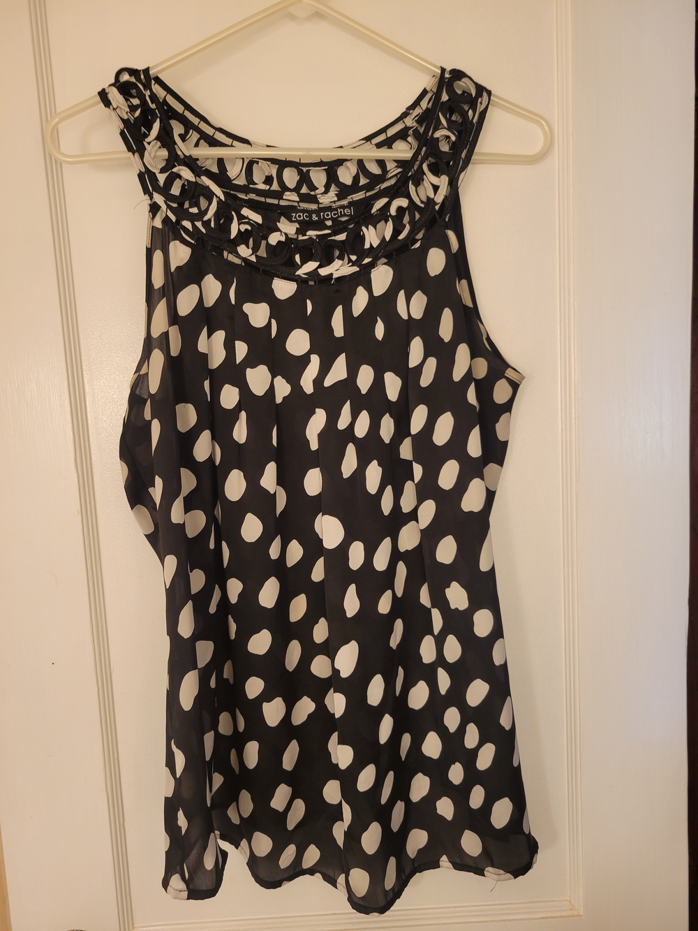 Zac & Rachel Black and White Polka Dot Braided Neckline Camisole